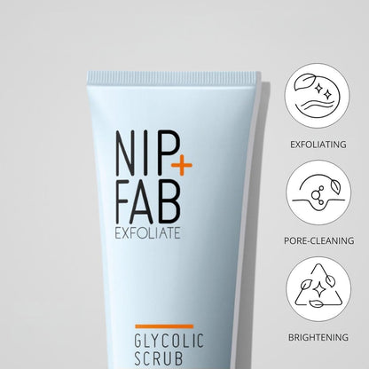 Nip+Fab Glycolic Fix Scrub | Peeling Con Ácido Glicólico | Exfoliante Facial Con Ácido Salicílico | AHA/BHA Exfoliante Facial | Pulido Limpiador Para Afinar Los Poros Aclarar La Piel | 75 Ml